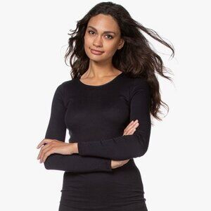 Hanro Seamless Round Neck Long Sleeve Stretchy Basic Fitted Top Black Medium